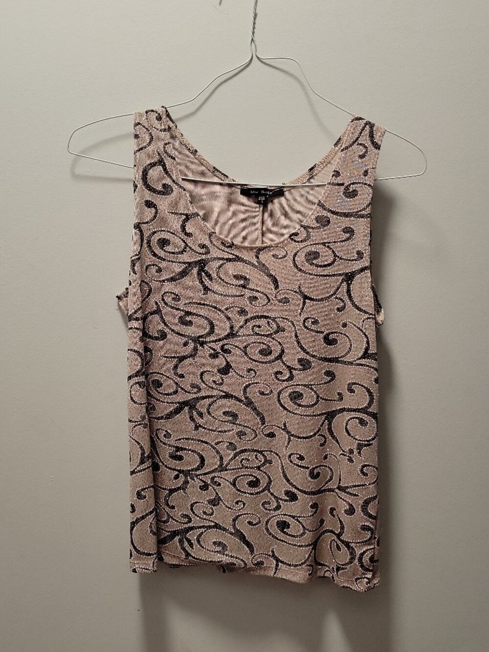Rare Blue sage sleeveless tank top - size large - shiny,floral,usa,usamade shine